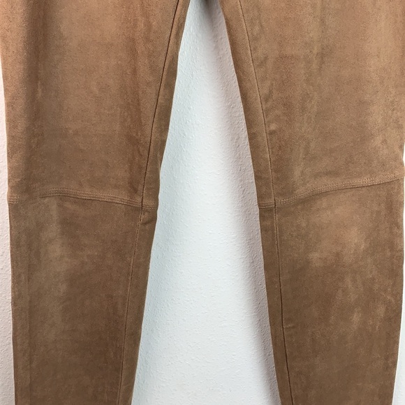 Max Studio faux suede stretch warm microfiber pull on skinny leggings, tan pants - Picture 3 of 9